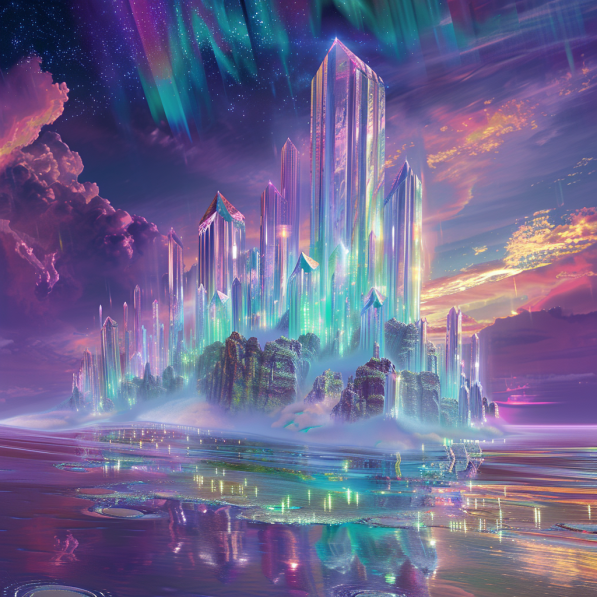 Floating city made of crystal towers