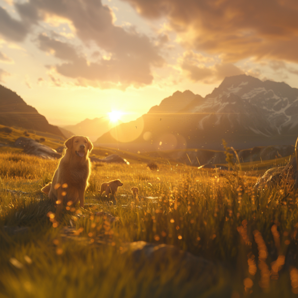 Photorealistic Tranquil Landscape with Detailed Animal Interaction