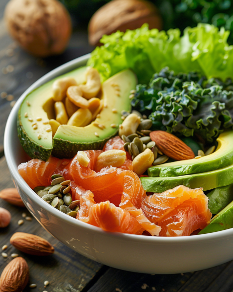 Natural photorealistic bowl filled with organic food